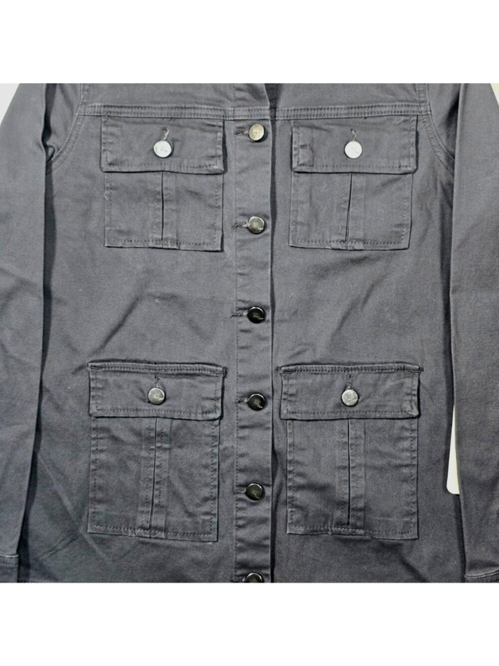 1822 Denim Women's Utility Jacket Black Button Front 4 Pocket XS NWT Cotton - Picture 3 of 8
